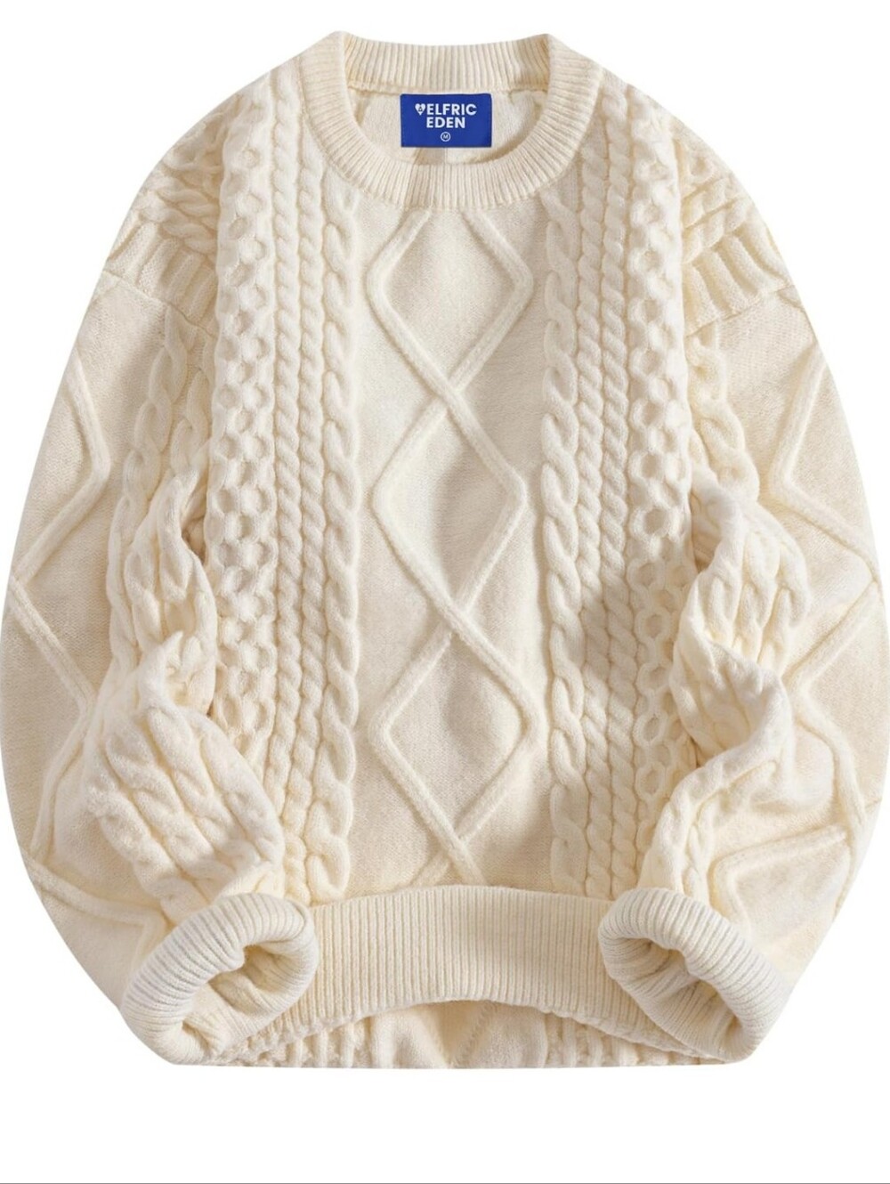 Aelfric Eden Ivory Cable Knit Crewneck Sweater